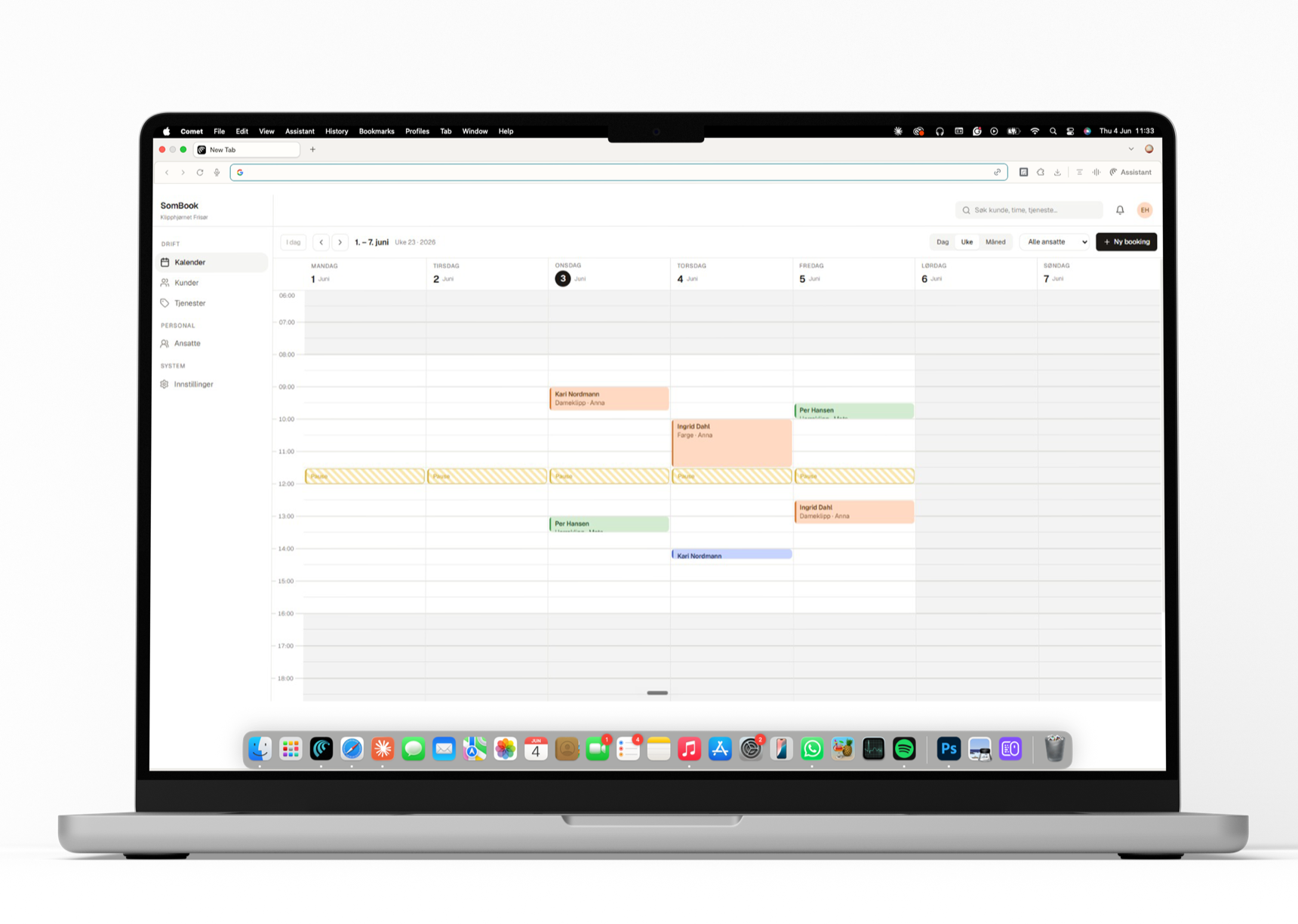 The Sombook week calendar on a MacBook